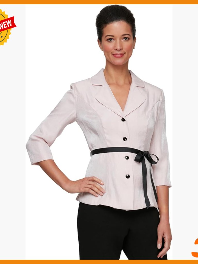 Stretch Taffeta 3/4 Sleeve Formal Blouse With Tie Belt, Special Occasion